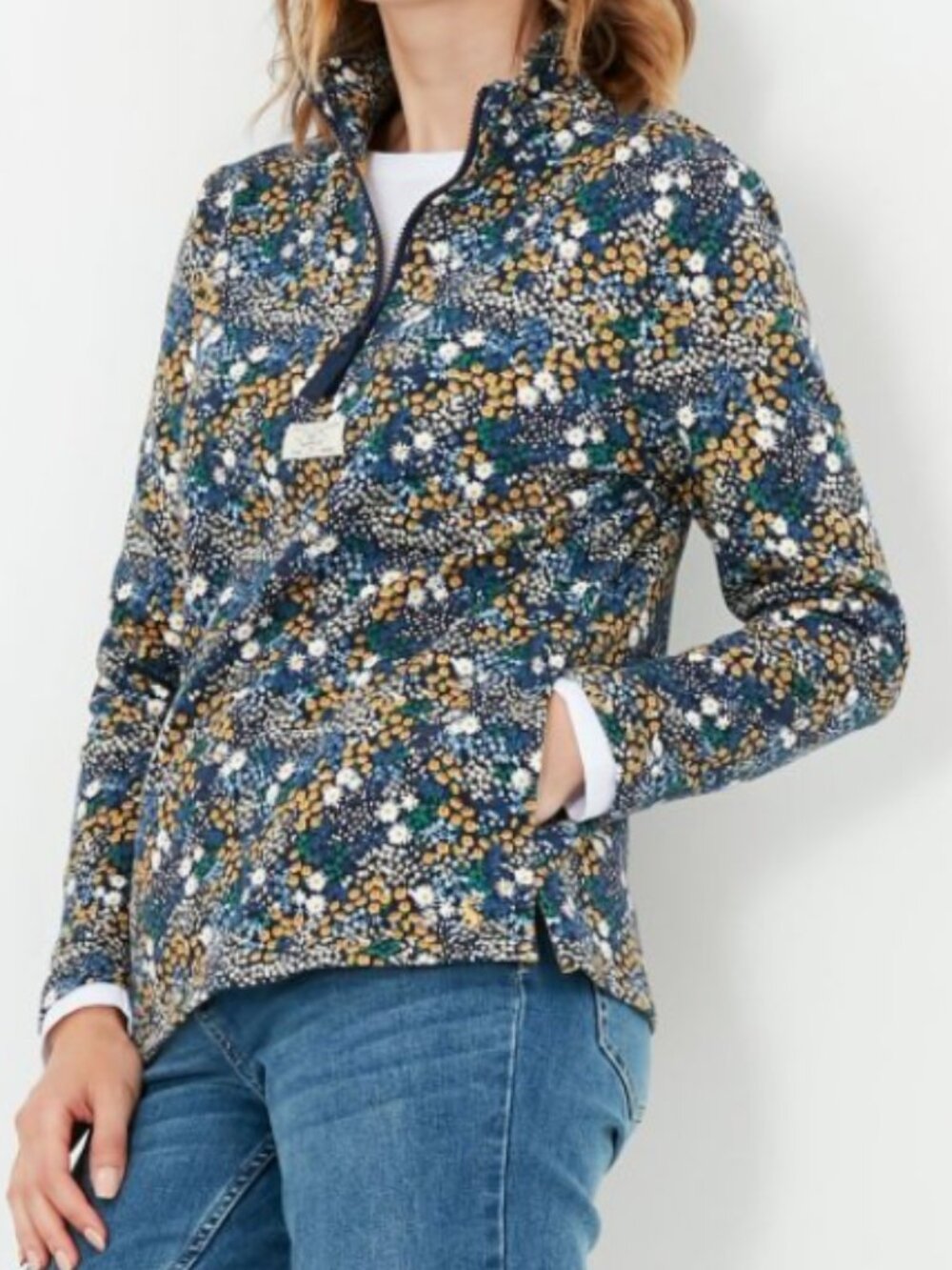 Joules Pip Floral Print Quarter Zip Pullover Long Sleeve Top - Womens US 2
